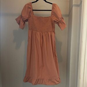 Rust pink Puff Sleeve Dress size L 100•/• cotton
